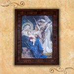 Virgen Maria y Ángeles cantan al niño Jesús en madera Rustica